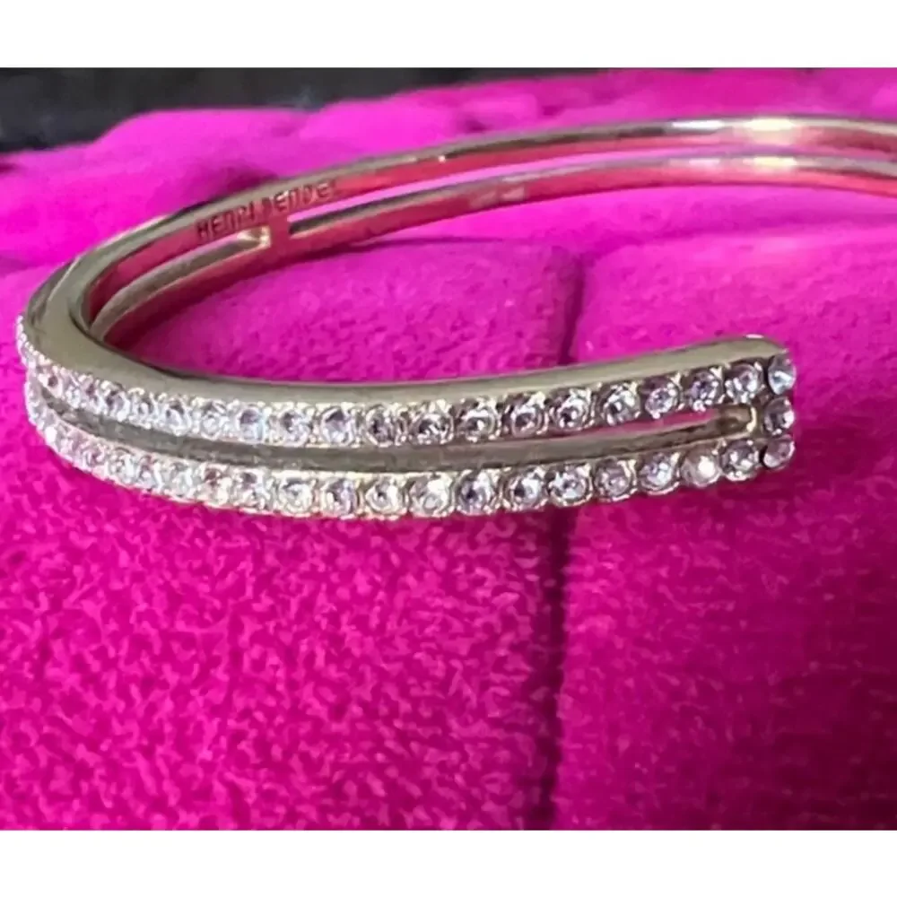 Henri Bendel Double Row Crystal Open Cuff Bracelet EUC